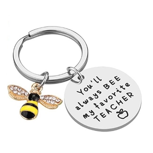 Stainless steel bee keychain with engraved You'll always BEE my favorite TEACHER message
