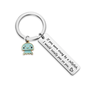 Stainless Steel Jellyfish Keychain Funny Engraved Quote Pendant Key Ring Humorous Gift For Friends Family Metal Accessory