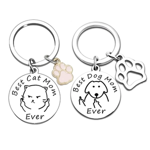 Best Dog Cat Mom Ever Stainless Steel Keychain Funny Pet Paw Print Pendant Key Ring Gift For Mother's Day Women Pet Lover