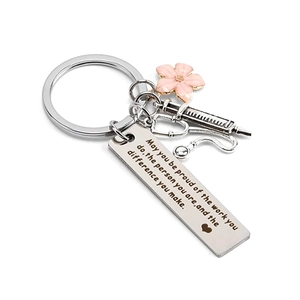 Stainless Steel Medical Keychain Inspirational Nurse Appreciation Gift Stethoscope Syringe Flower Charms For Graduate Professionals