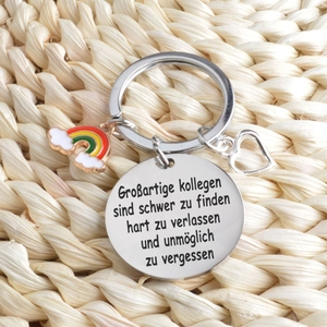 Rainbow heart stainless steel keychain with German engraved quote for colleagues