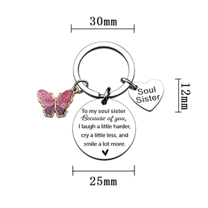 Edelstahl Schmetterling Schlüsselanhänger Soul Sister Freundschaftsgeschenk mit Gravur