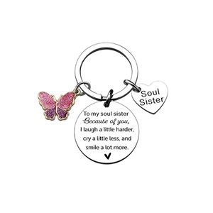 Schmetterling Soul Sister Schlüsselanhänger Edelstahl Herz Anhänger Freundschaft Zitat Schmuck Geschenk Für Freunde Damen Schwestern
