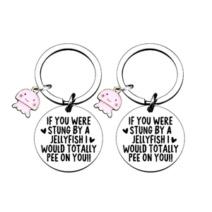 Set of two stainless steel jellyfish keychains with funny engraved pendant charms