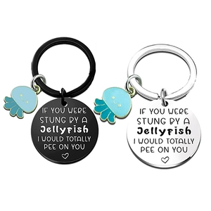Humorous Jellyfish Friendship Keychain Stainless Steel Engraved Quote Pendant Key Ring For Women Friends Gift Jewelry