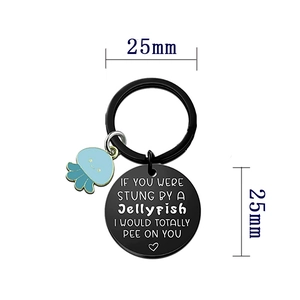 Cute jellyfish friendship keychain with funny quote and 25mm diameter measurement guide