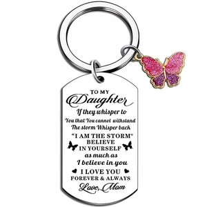 Stainless Steel Butterfly Keychain With Inspirational Quote Heart Pendant For Daughter Sister Love Mom Gift Jewelry