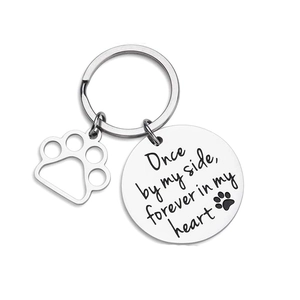 Stainless Steel Pet Memorial Keychain Hollow Paw Print Round Charm Forever In My Heart Quote Engraved Key Ring Gift