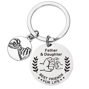 Father and Daughter Best Friends For Life stainless steel keychain with fist bump detail
