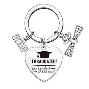 Macro view of Class of 2026 graduation keychain with heart pendant and funny quote