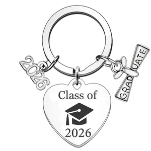Polished stainless steel Class of 2026 graduation keychain with graduate charms