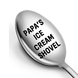 Polished stainless steel ice cream shovel spoon with Papa's Ice Cream Shovel engraving