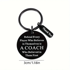 Black stainless steel engraved keychain with coach tribute quote and Thank You charm