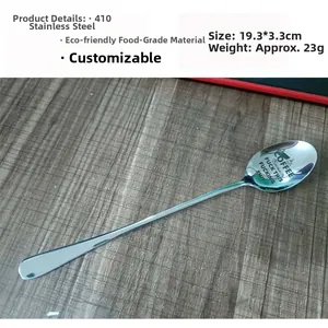 Detail of engraved Best Mimi Ever phrase on polished stainless steel long handle spoon