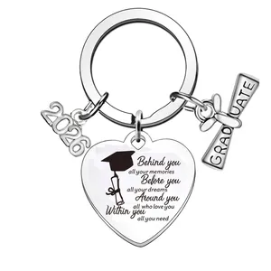 Class of 2026 graduation keychain with engraved heart charm and motivational quotes