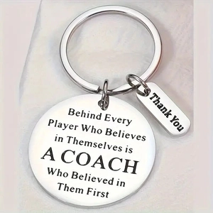 Polished stainless steel keychain with motivational quotes and thank you charms for coaches