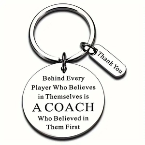 Stainless steel coach keychain with Thank You tag and inspirational engraved message