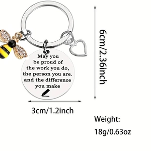 Inspirational bee and heart pendant stainless steel keychain for teacher gifts