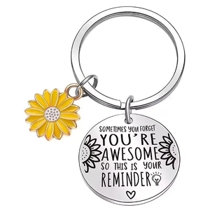 Portachiavi Ispiratore in Acciaio Inossidabile con Girasole per Donna Promemoria Inciso con Citazione in Metallo Regalo di Compleanno
