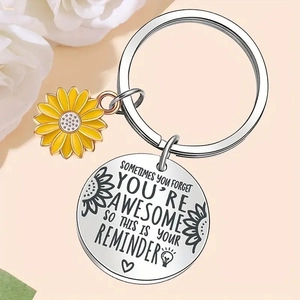 Inspirational sunflower keychain with stainless steel engraved disc for women gift