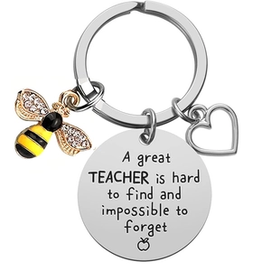 Bee and apple engraved stainless steel keychain for teacher appreciation gift
