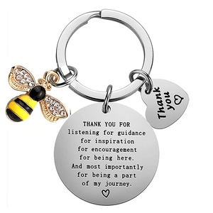 Inspirational stainless steel bee keychain for teacher gift with heart and bee charms