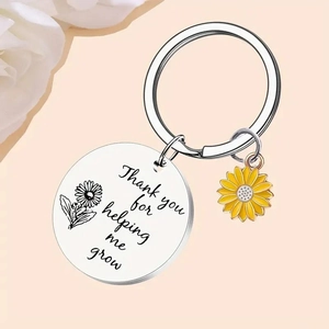 Sunflower stainless steel keychain engraved with Thank you for helping me grow gift