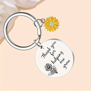 Stainless steel sunflower keychain engraved with Thank You for Helping Me Grow quote