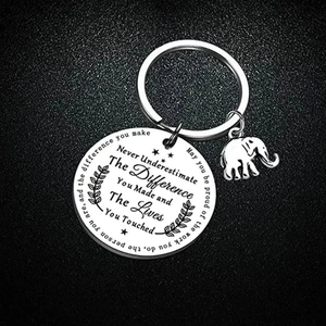 Portachiavi elefante in acciaio inossidabile con incisione motivazionale Never Underestimate