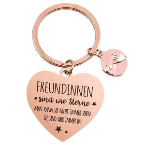 Rose gold heart keychain with German friendship text and hand-holding charm pendant