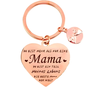 Rose gold stainless steel heart keychain with German mama engraving and pinky swear charm