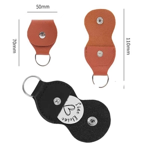 Faux leather guitar pick case keychain with snap closure in brown and black colors