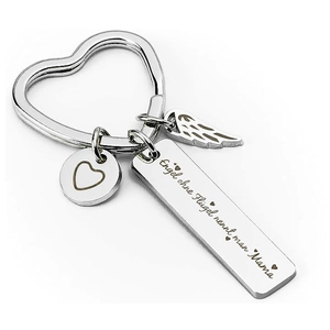 Silver heart keychain with angel wing and Mama engraving in stainless steel