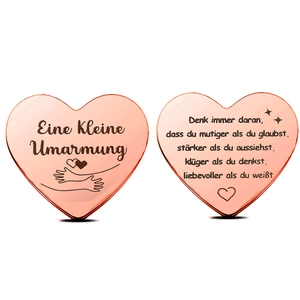 Rose gold heart luck coin with German Eine Kleine Umarmung text for keychains