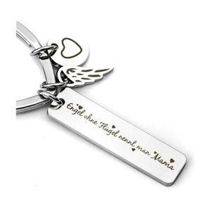 Porte-clés en acier inoxydable or rose avec aile d'ange et message pour fête des mères