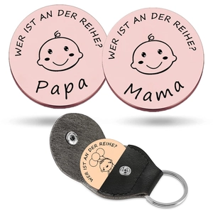 Pièce de Décision pour Nouveaux Parents Acier Inoxydable Papa Maman Porte-clés Avec Étui en Similicuir Cadeau de Naissance