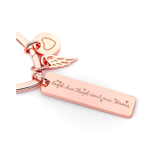 Porte-clés en acier inoxydable or rose avec gravure allemande et aile d'ange pour maman