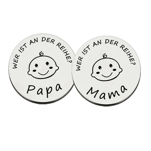Pièces de décision pour nouveau-nés Mama et Papa en acier inoxydable avec gravure