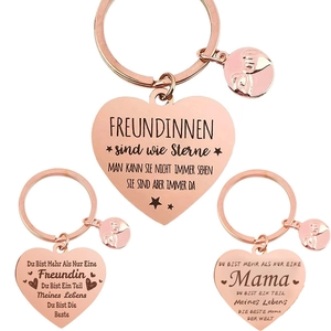 Stainless Steel Heart Keychain With German Lettering Engraved For Mom And Friends Rose Gold Silver Heart Pendant Keychain Gift