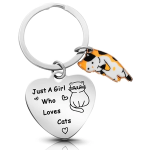 Stainless Steel Heart Engraved Keychain Just A Girl Who Loves Cats Keyring Cat Lover Jewelry Accessory For Women Gift