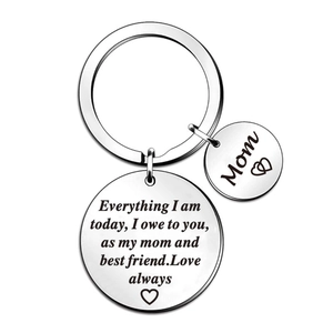 Engraved stainless steel key ring for Mom with heart pendant and grateful quote