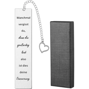 Brushed stainless steel bookmark with heart pendant and luxury gift box packaging