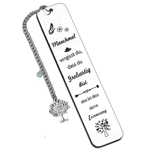 Brushed Stainless Steel Bookmark With Pendant Heart Clover German Inspirational Quotes Personalized Metal Reading Gift