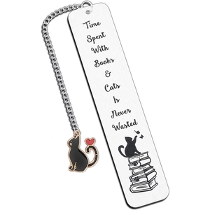 Stainless steel bookmark with cat charm and Enjoy the Next Chapter engraving