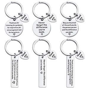 Polished stainless steel appreciation keychains with engraved thank you heart charms