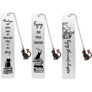 Stainless Steel Cat Bookmark With Enamel Charm Inspirational Quote Metal Bookmark For Readers Book Lovers Women Stationery Gift