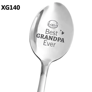 Detailed view of Best GRANDPA Ever engraved message on a mirror-finish stainless steel spoon