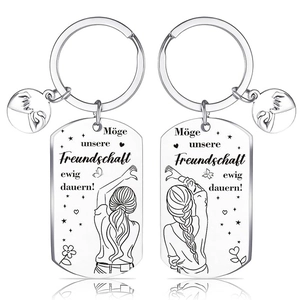 Stainless Steel German Engraved Friendship Gift Keychain Set Heart Pattern Rectangle Pinky Swear Pendant For Sisters Friends