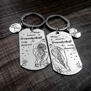 Stainless steel friendship keychains with German engraving and heart illustration