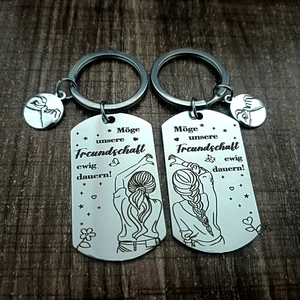 Friendship stainless steel keychains with German engraving and heart hand illustration